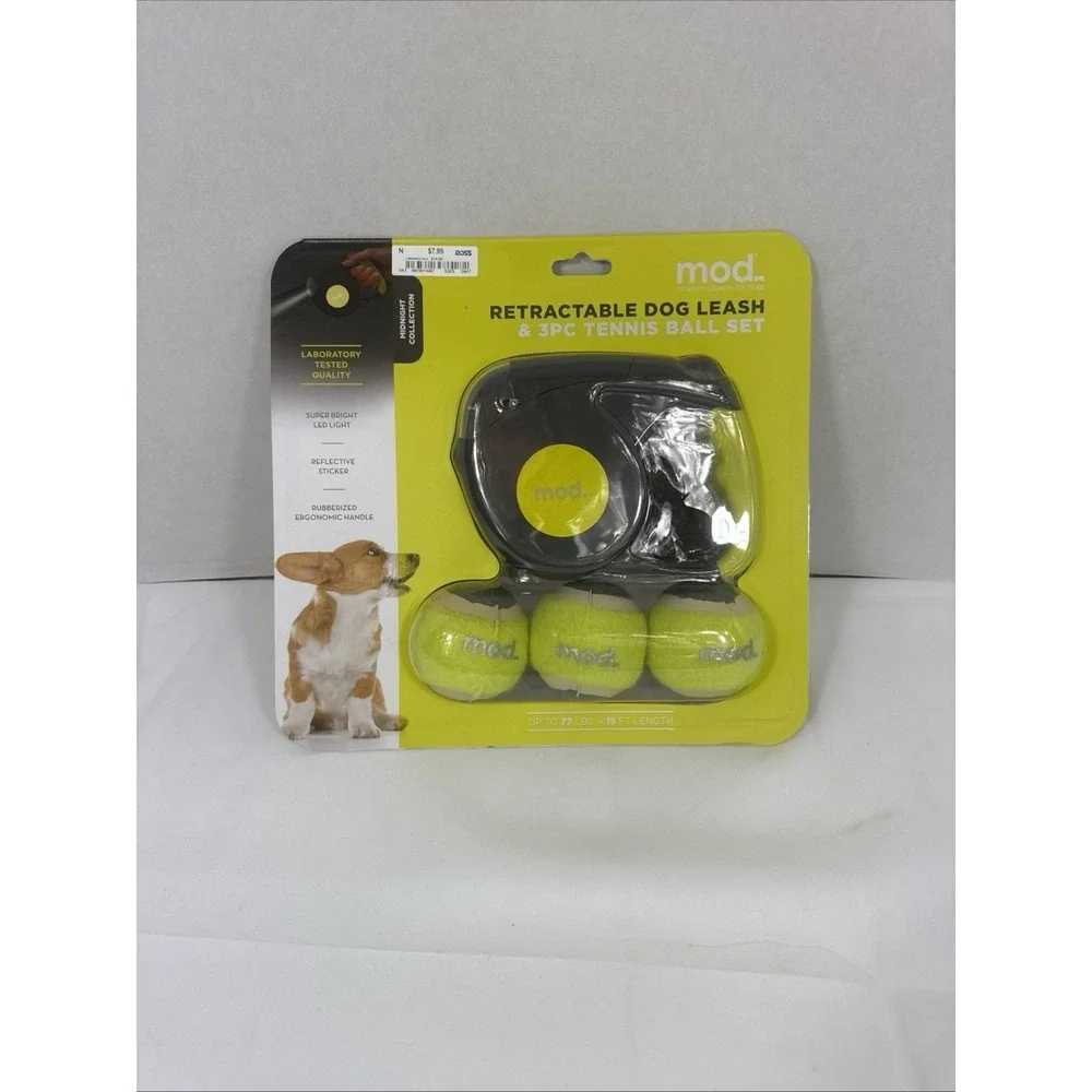 Retractable Dog 15 Ft Leash & 3PC Tennis Ball Set Midnight Collection RL0001-YEA